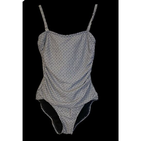 DKNY One Piece Swim Suit Adjustable Straps Sz. M Bra Blue/White - Picture 2 of 13